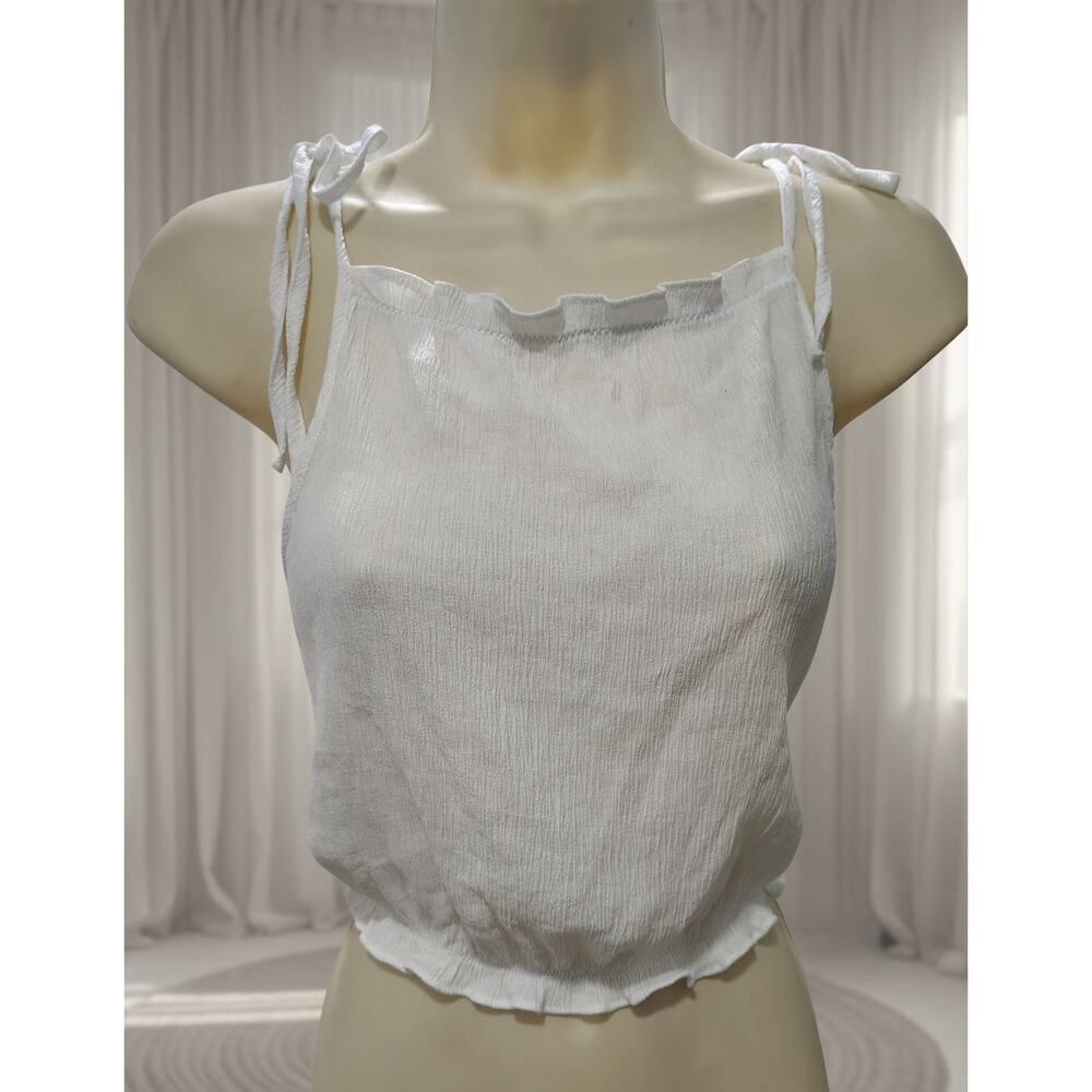 H&M DIVIDED Women's White Silky bow tie top Sz S / Small